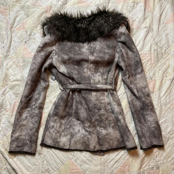 allen b vintage grey brown grunge y2k fur trim fairy peacoat waist tie small - Picture 4 of 8